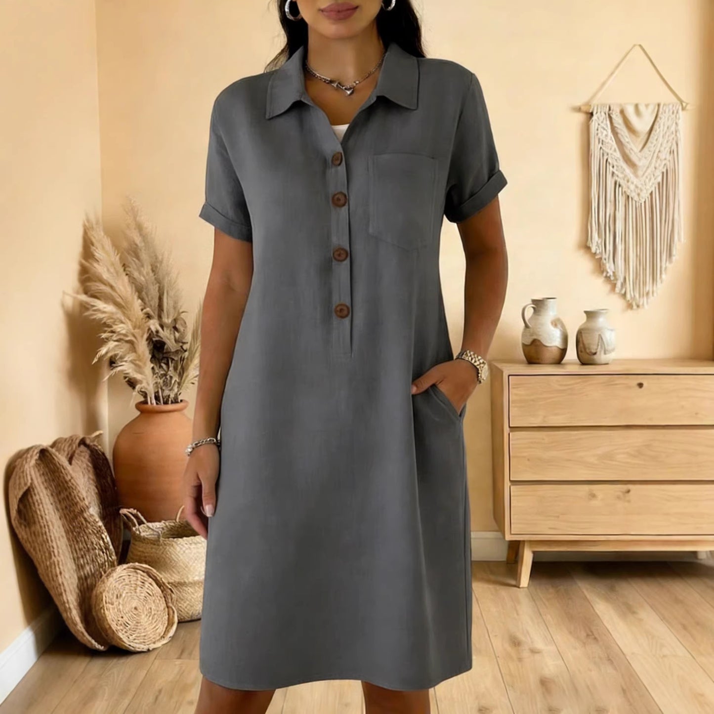 Women's Summer Comfort Casual Pocket Cotton Dress