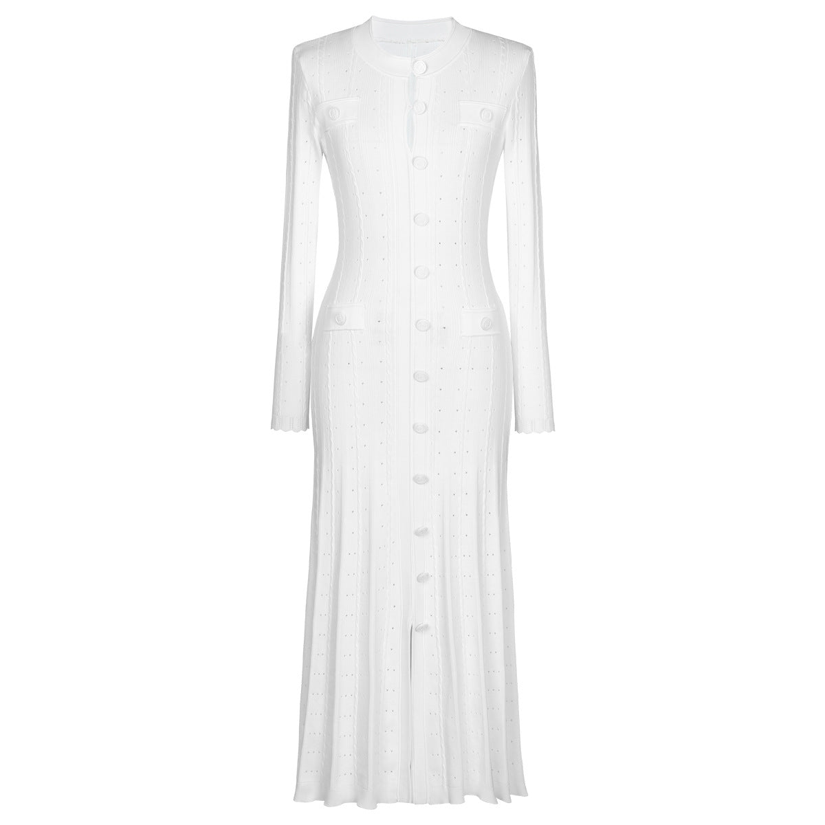 Women's Knitted Round Neck Slim Fit Slimming Long Dresses