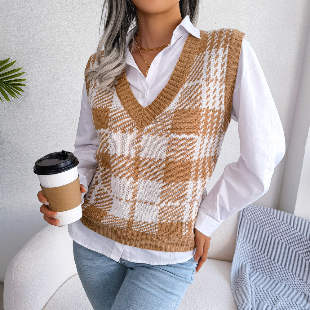 Beautiful Women's Clearance Casual Check Knitted Sweaters