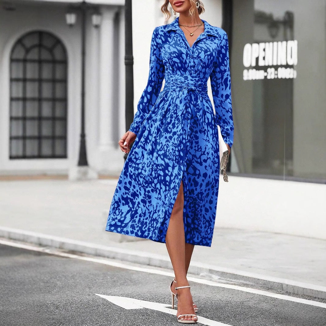 Slouchy Print Elegant Shirt Long Sleeve Dress