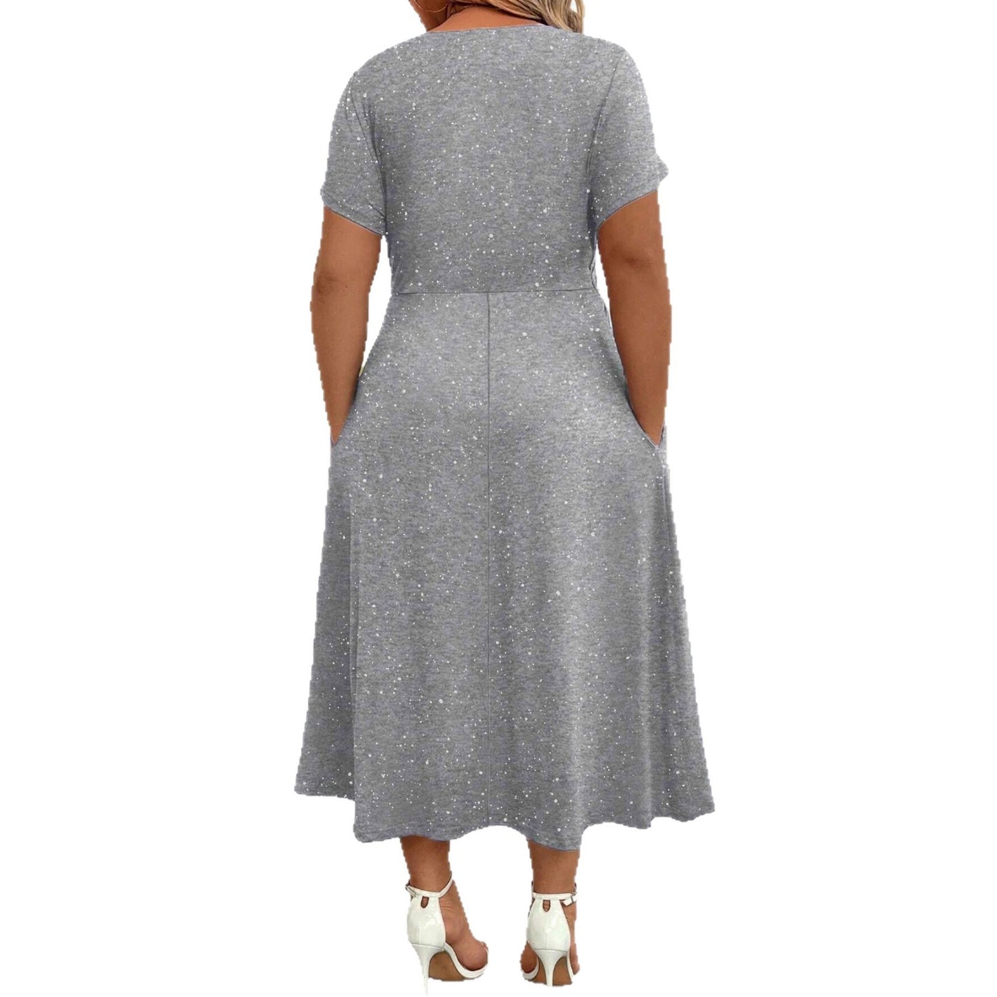 Women's Dusting Powder Shiny Twisted Sleeve With Dress