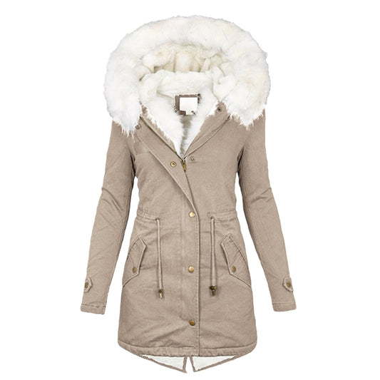 Women's White Fur Collar Hood Warm With Coats
