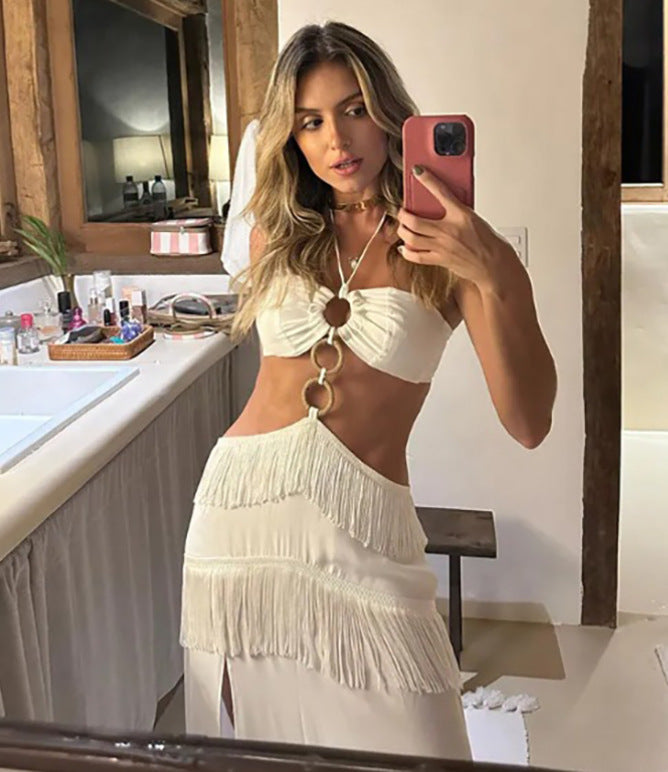 Bandeau Sling Elegant Hanging Ring Tassel Dresses