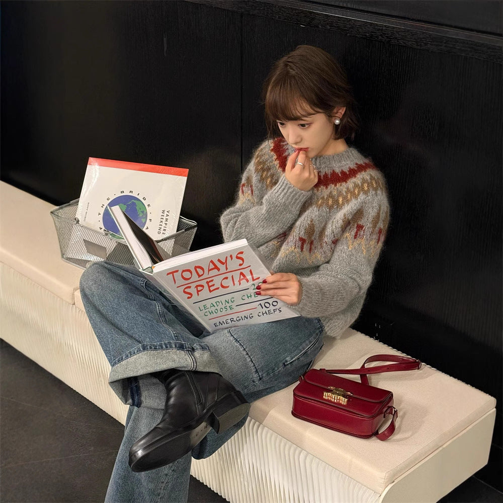 Women's Knitted Mohair Korean Christmas Atmosphere Loose Lazy Style Women's Sweater