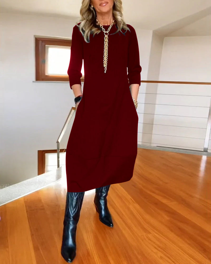 Women's Solid Color Loose Long-sleeved Dress Dresses