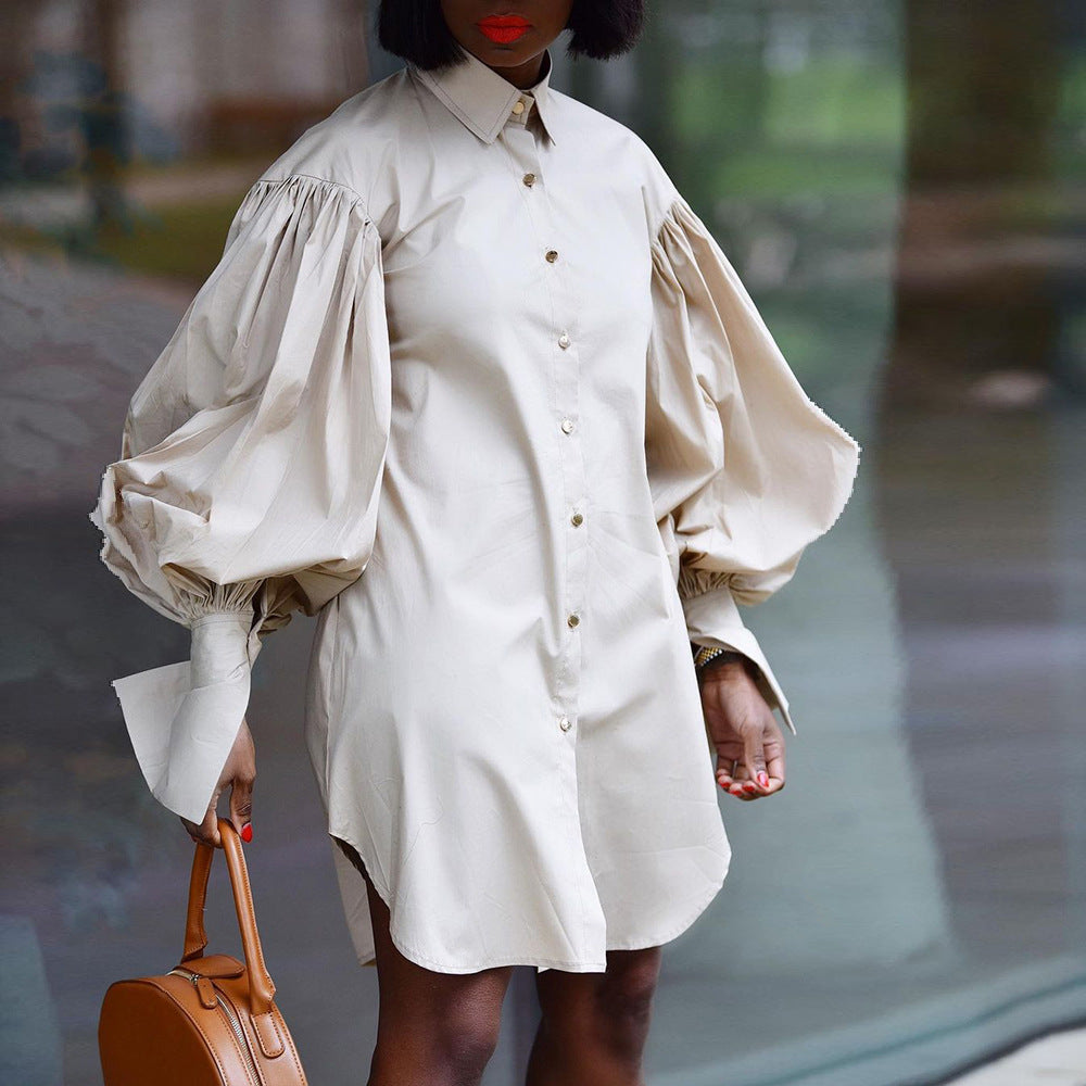 Women's Puff Sleeves Solid Color Casual Long Dress
