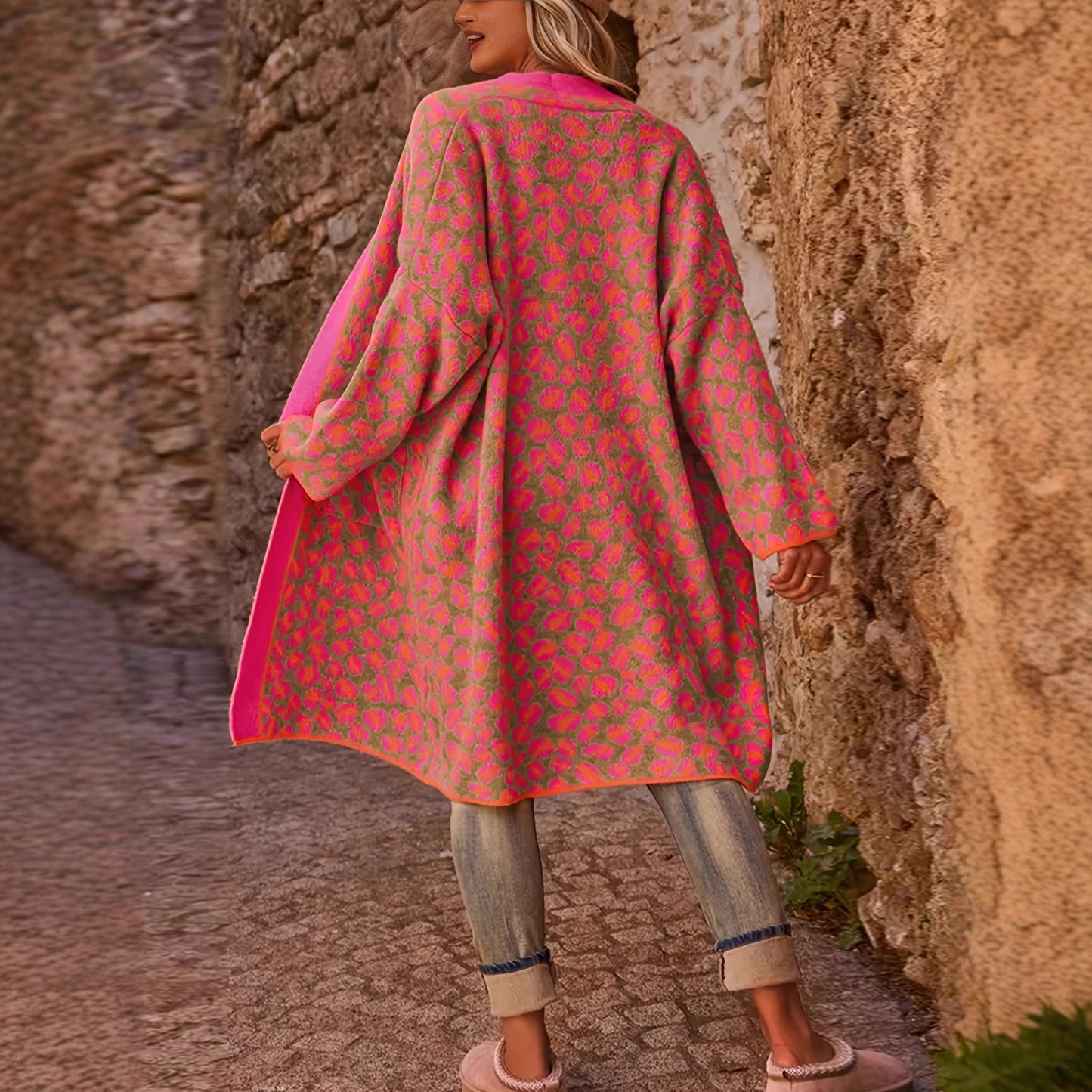 Contrast Color Leopard Print Long Fashion Retro Sweater