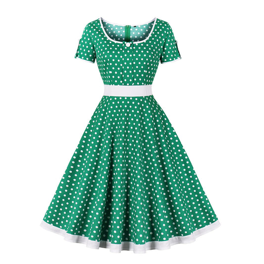 Retro Dots Dress Elegant Big Hem Skirts