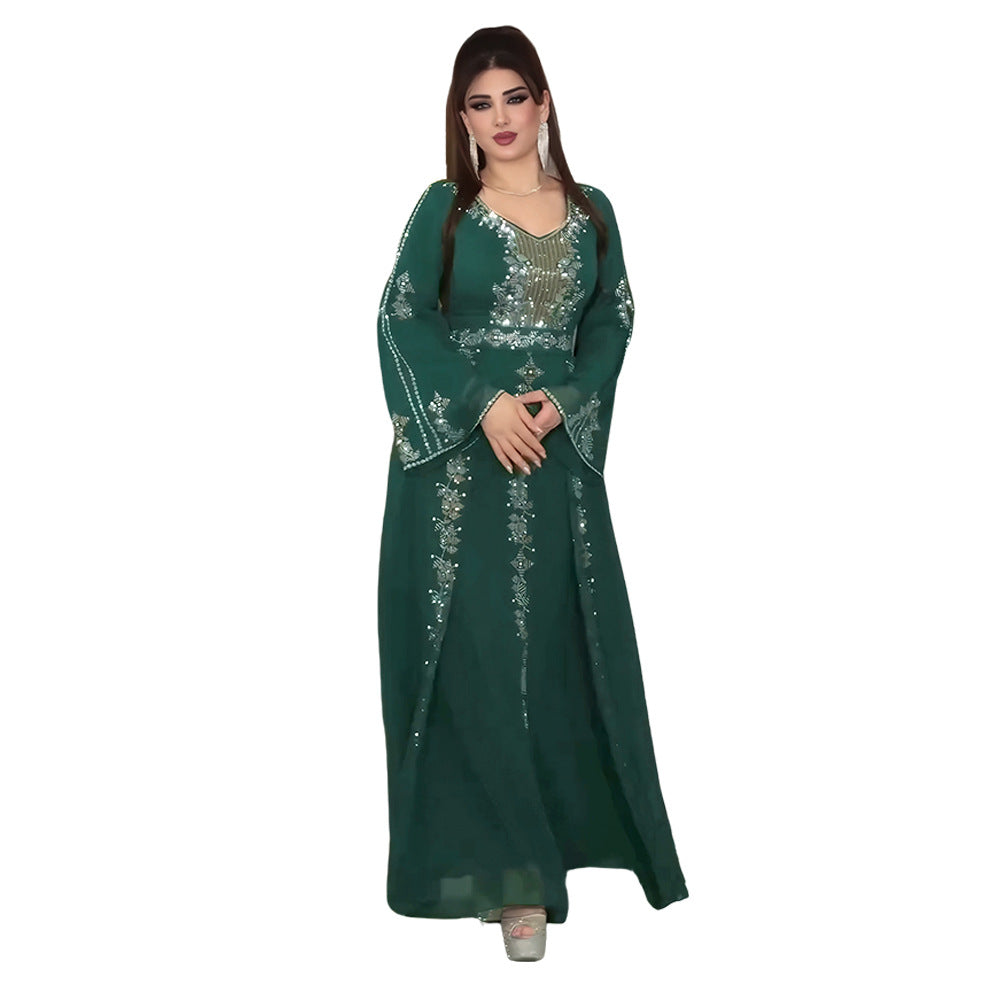 Women's Fashion Elegant Dress Rhinestone Muslim Plus Size