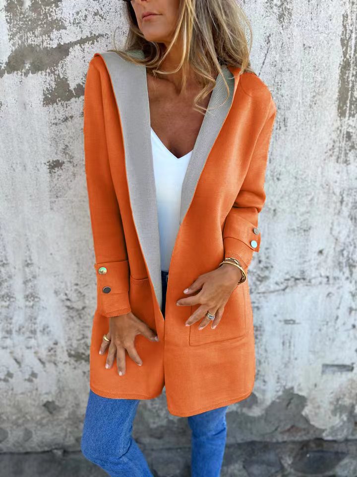 Women's Spring Casual Contrast Color Hooded Coats