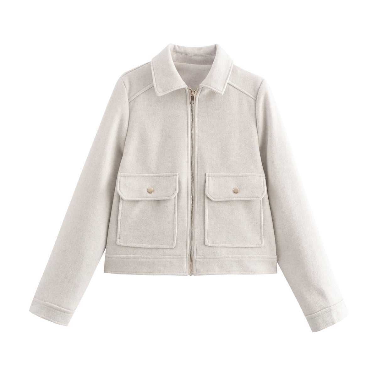 Women's Autumn Fashion Soft Woolen Pocket Zipper Coats