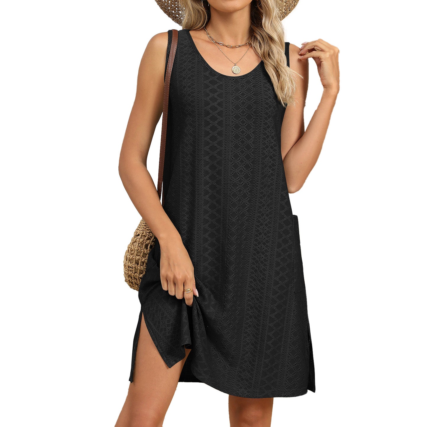 Solid Color Round Neck Loose Sleeveless Dress