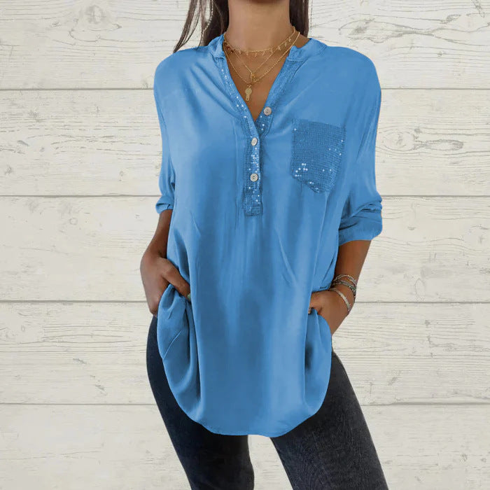 Women's Loose Casual Rhinestone Sleeve Shirt Blouses