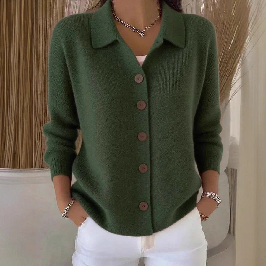 Women's Button Knitted Lapel Solid Color Casual Fashion Sweater