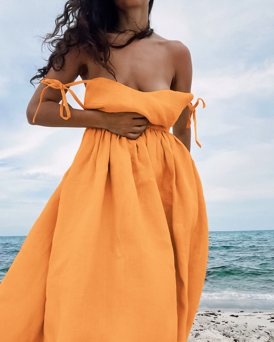 Women's French Style Khaki Cotton Linen Breathable Strap Dresses