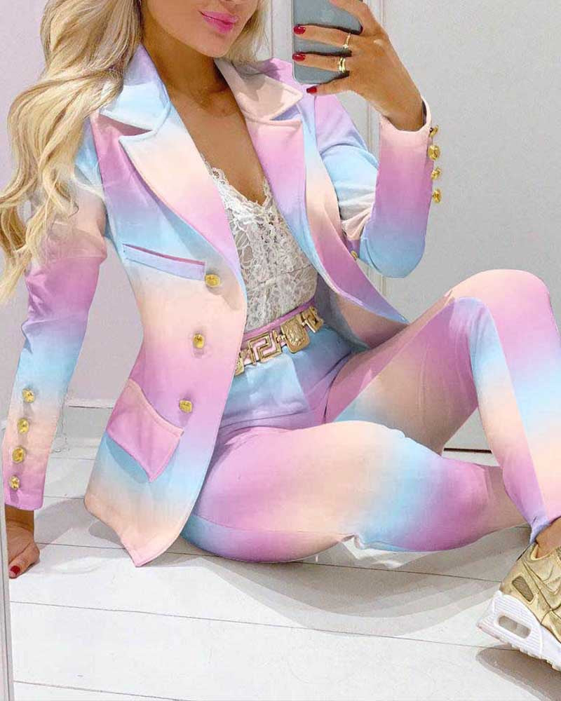 Fashion Printed Long Sleeve Casual Small Suits