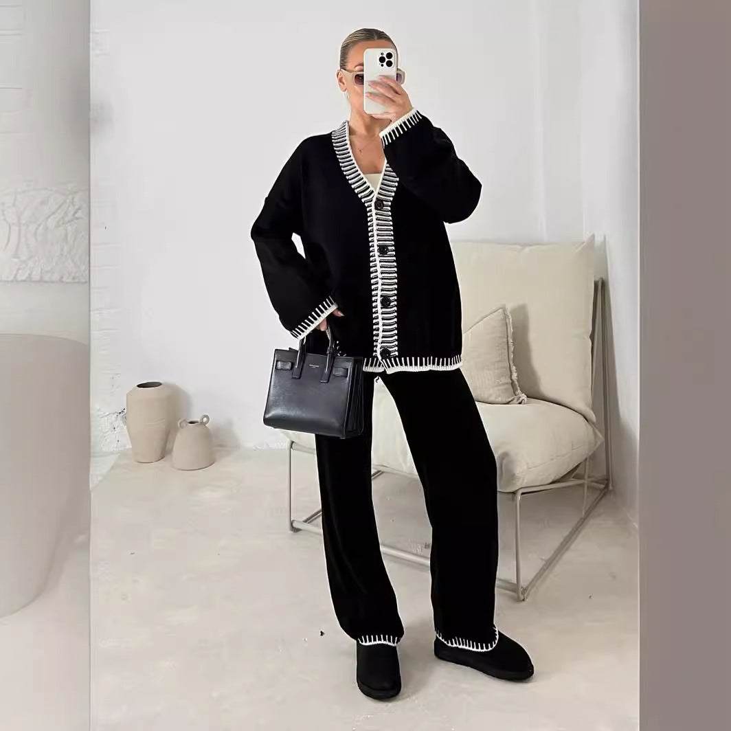 Stylish Slouchy Women's Knitted Single-breasted Two-piece Fashion Casual Suit