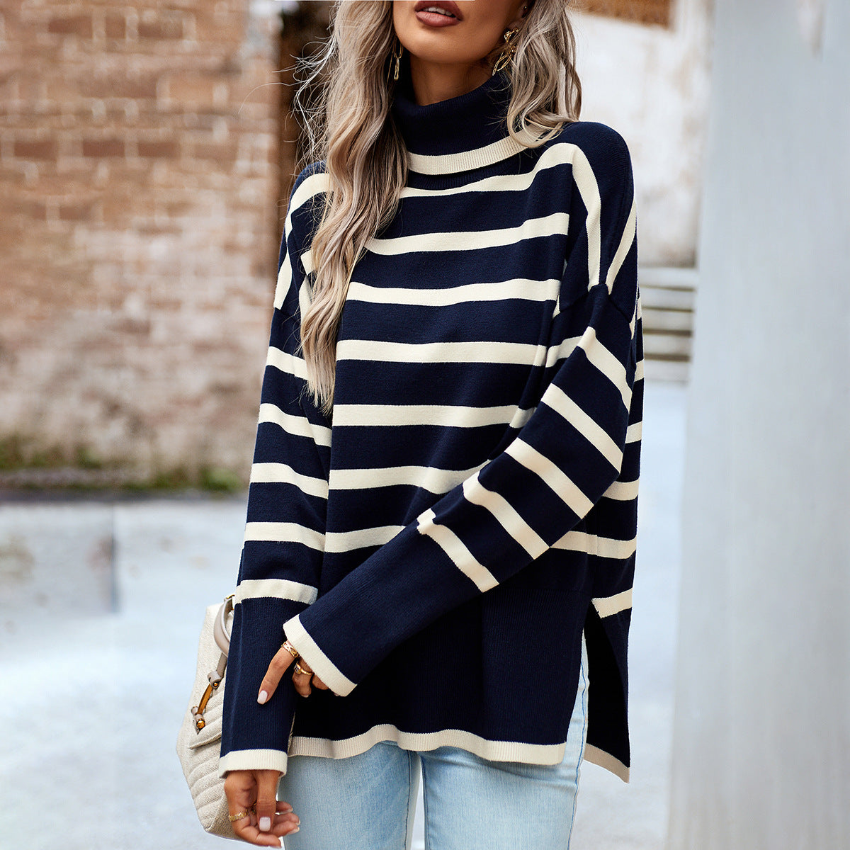 Charming Classy Women's Striped Turtleneck Knitted Sweaters
