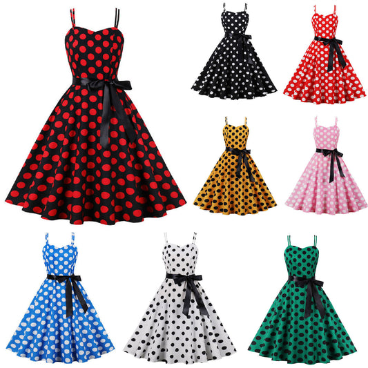 Women's Swing Polka Dots Digital Printing Slip Dresses