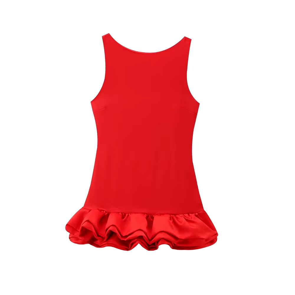 Women's Dress Ruffled Halter Spaghetti Straps Backless Dresses
