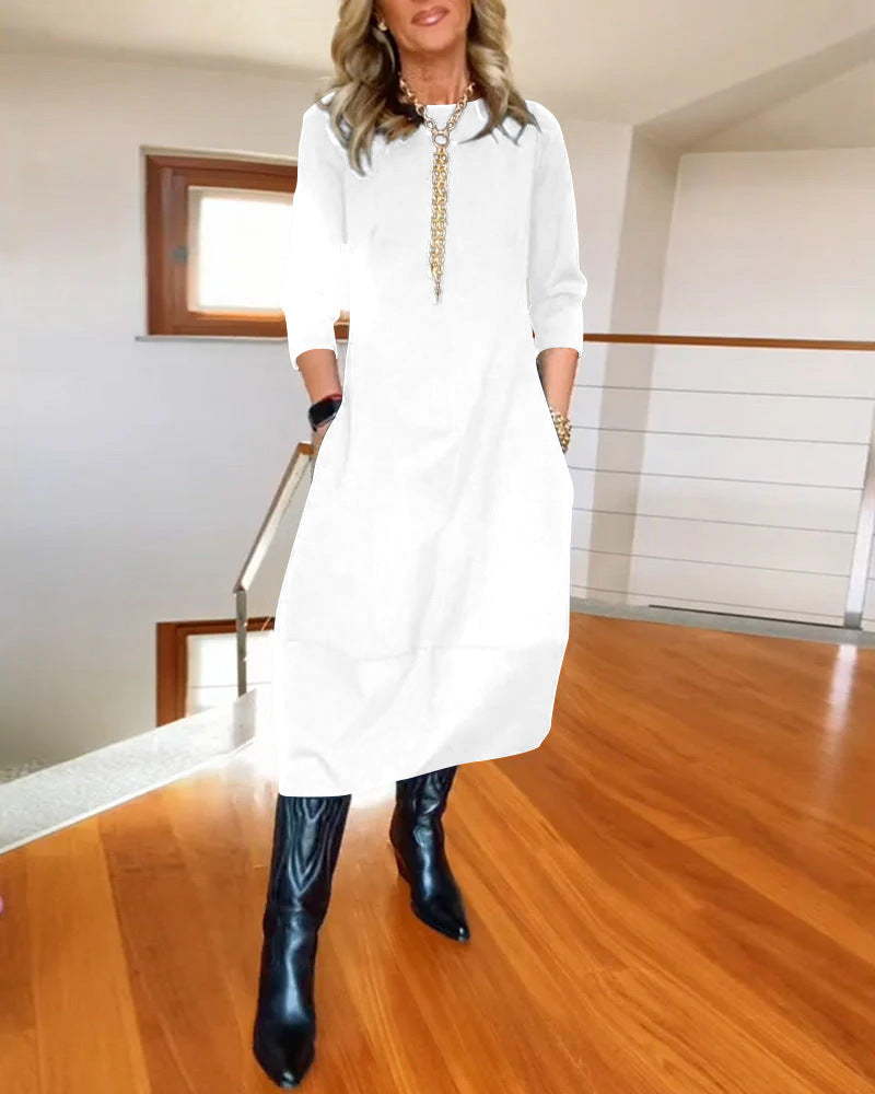 Women's Solid Color Loose Long-sleeved Dress Dresses