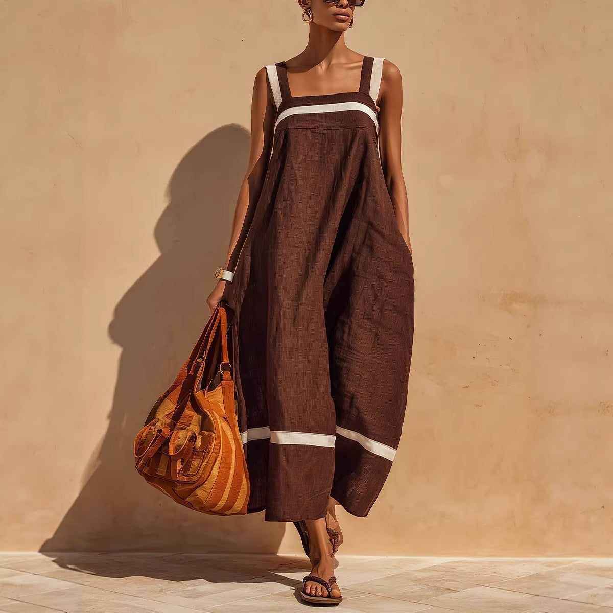 Women's Summer Sling Contrast Color Casual Fashion Jumpsuits