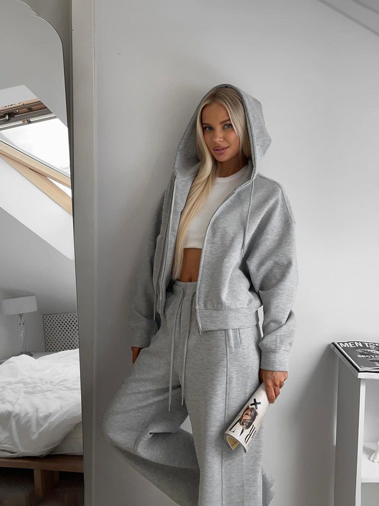 Women's Zipper Hooded Sport Trousers Two-piece Casual Suits