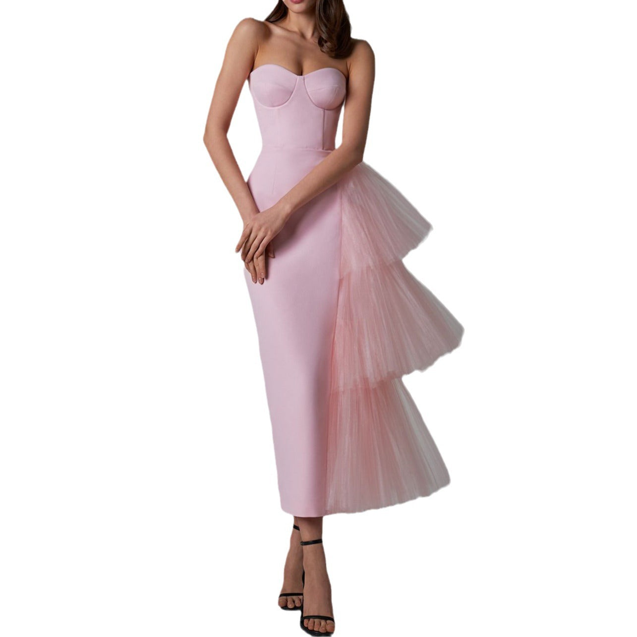 Women's Summer Dinner Formal Dress High Elastic Pleated Mesh Dresses