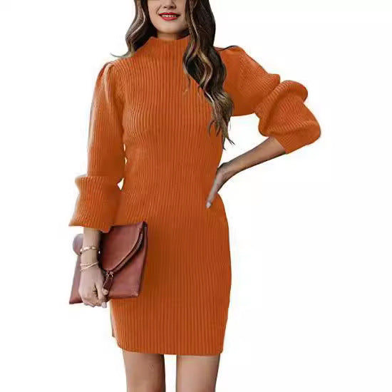 Women's Turtleneck Knitting Pullover Mid Hip Dress