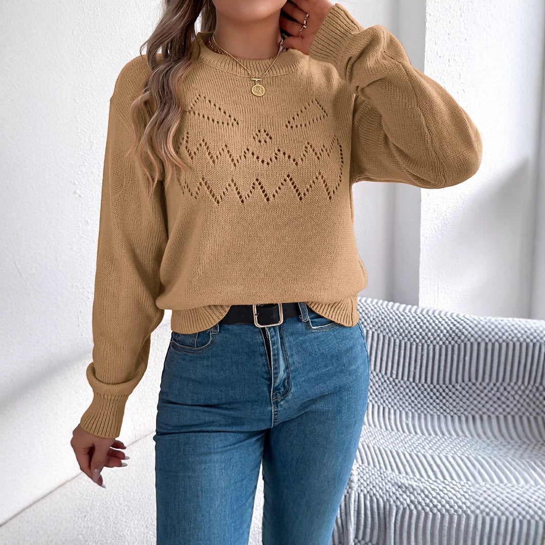 Women's Solid Color Lantern Long Sleeve Pullover Sweater