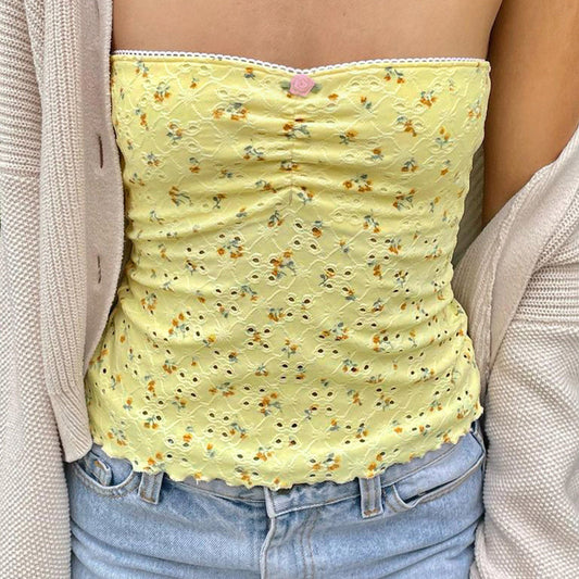 Broken Pattern Lace Stitching Ruffle Sense Tops
