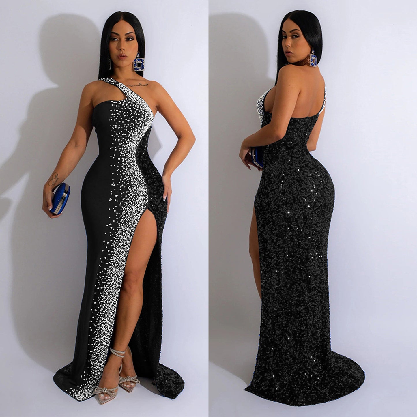 Women's Wear Solid Color Rhinestone Sequined Sleeveless Dresses