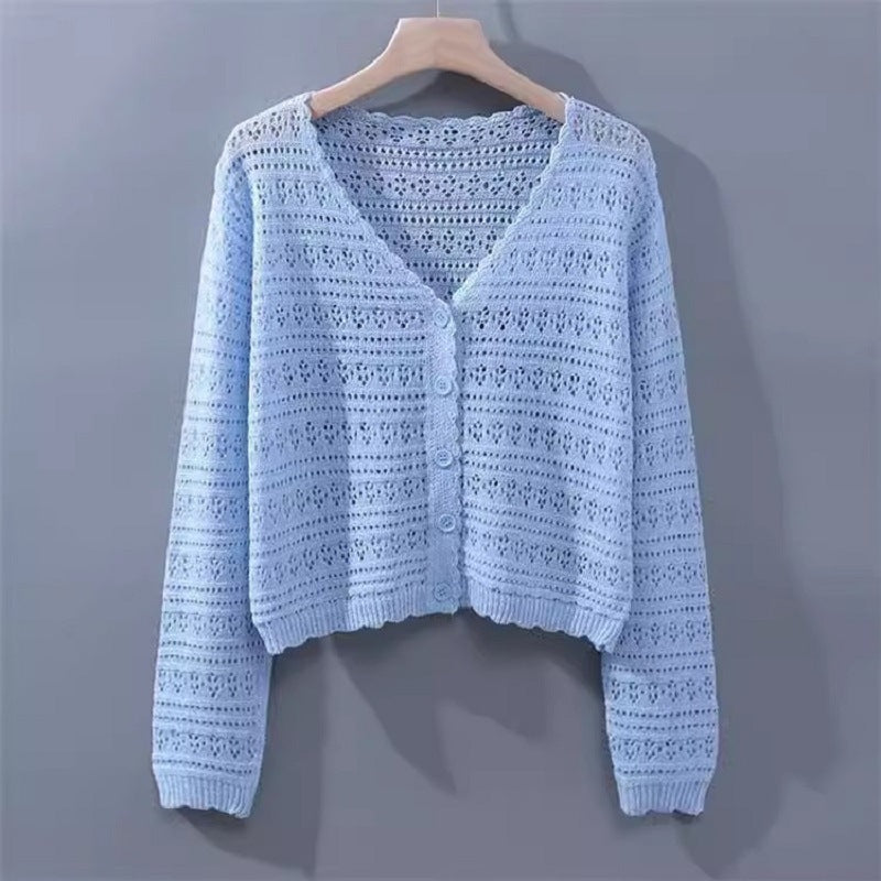 Women's Shirt Fresh Candy Color Knitted Light Breathable Long Sleeves Sun Women's Sweater