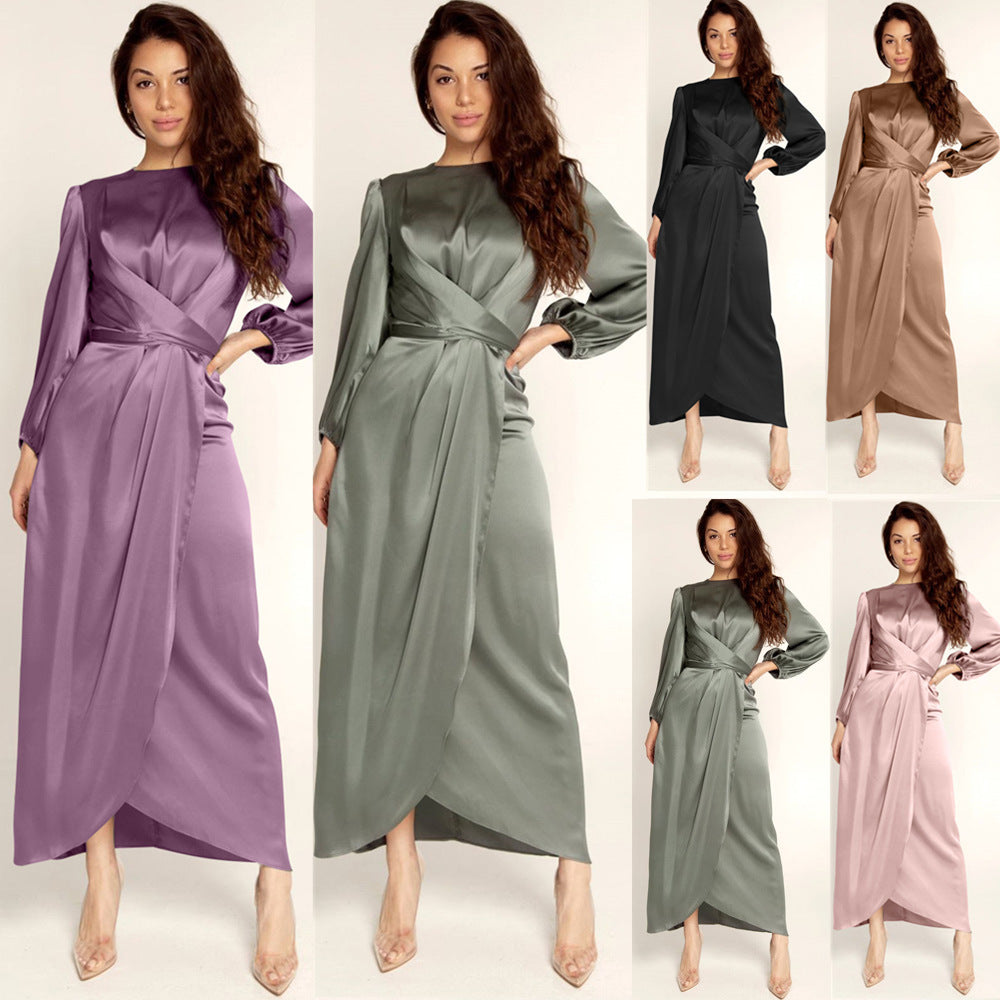 Women's Soft Waist Urban Style Satin Long Dress