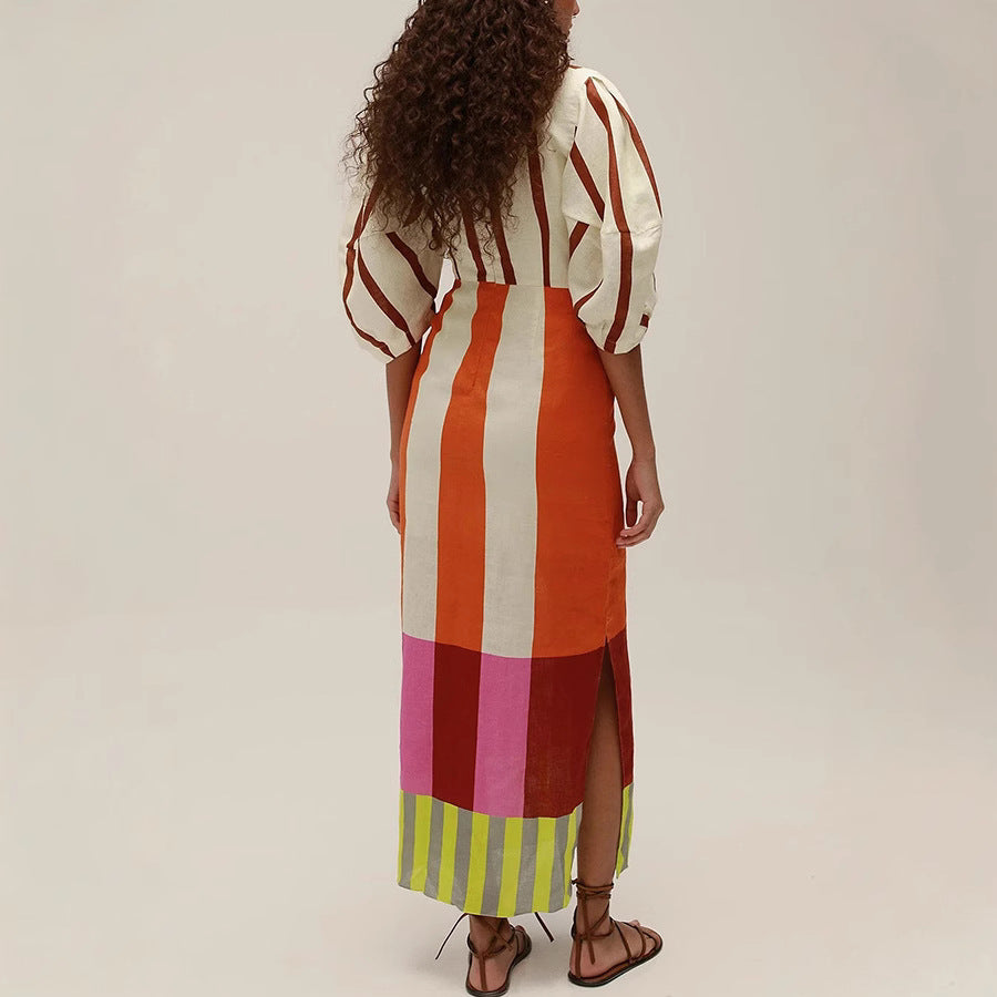 Positioning Printed Linen Dress Casual Vacation Dresses