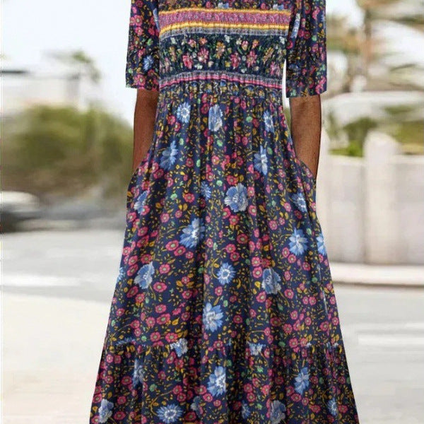 Women's Summer Round Neck Sleeve Bohemian Print Shorts