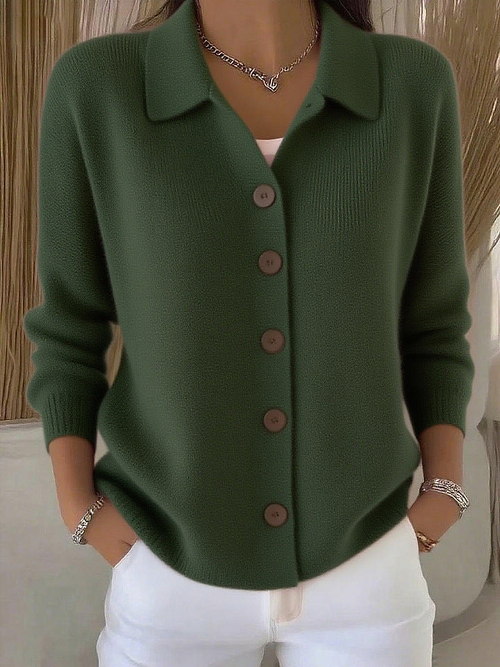 Women's Button Knitted Lapel Solid Color Casual Sweater