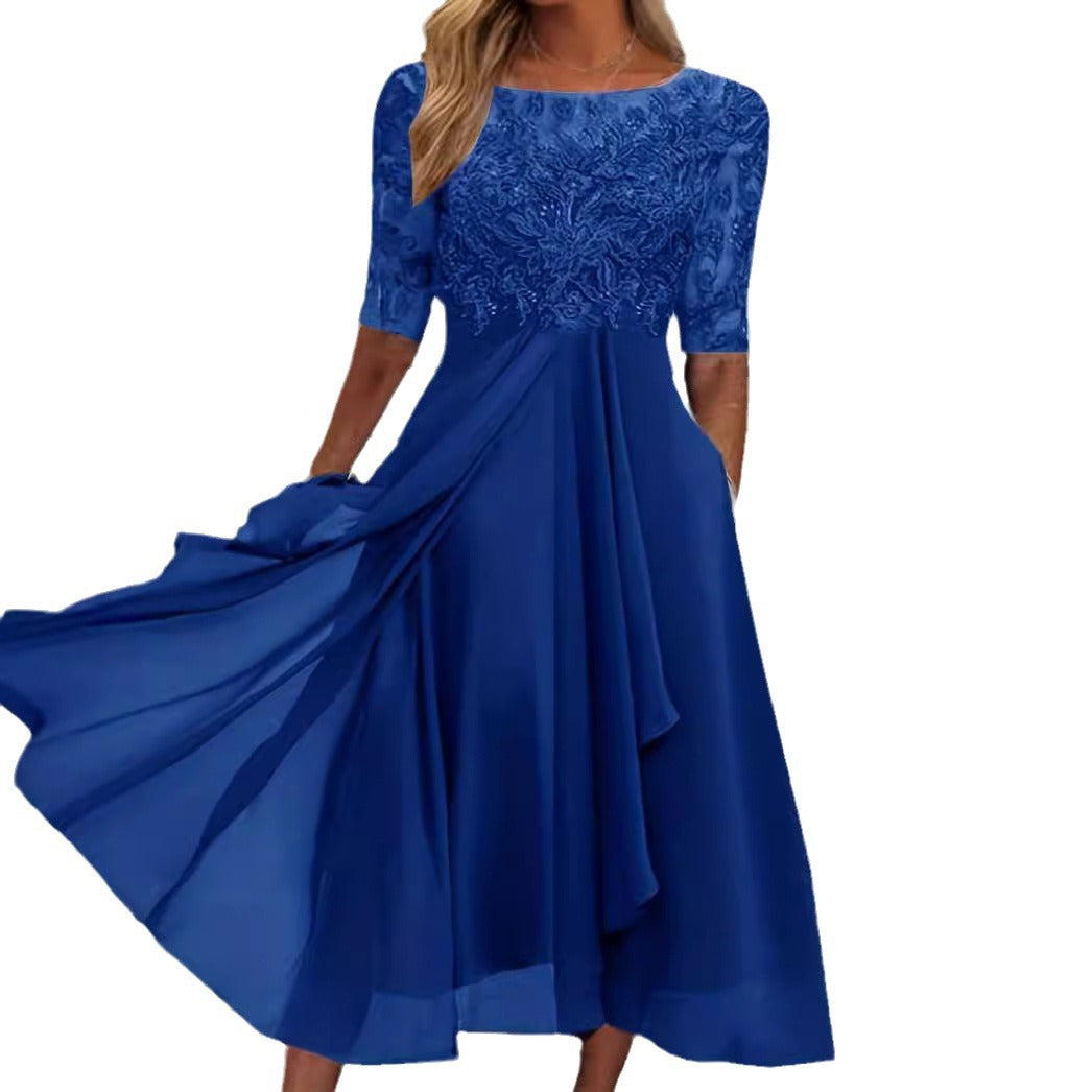 Women's Chiffon Stitching Lace Long Bridesmaid Dress