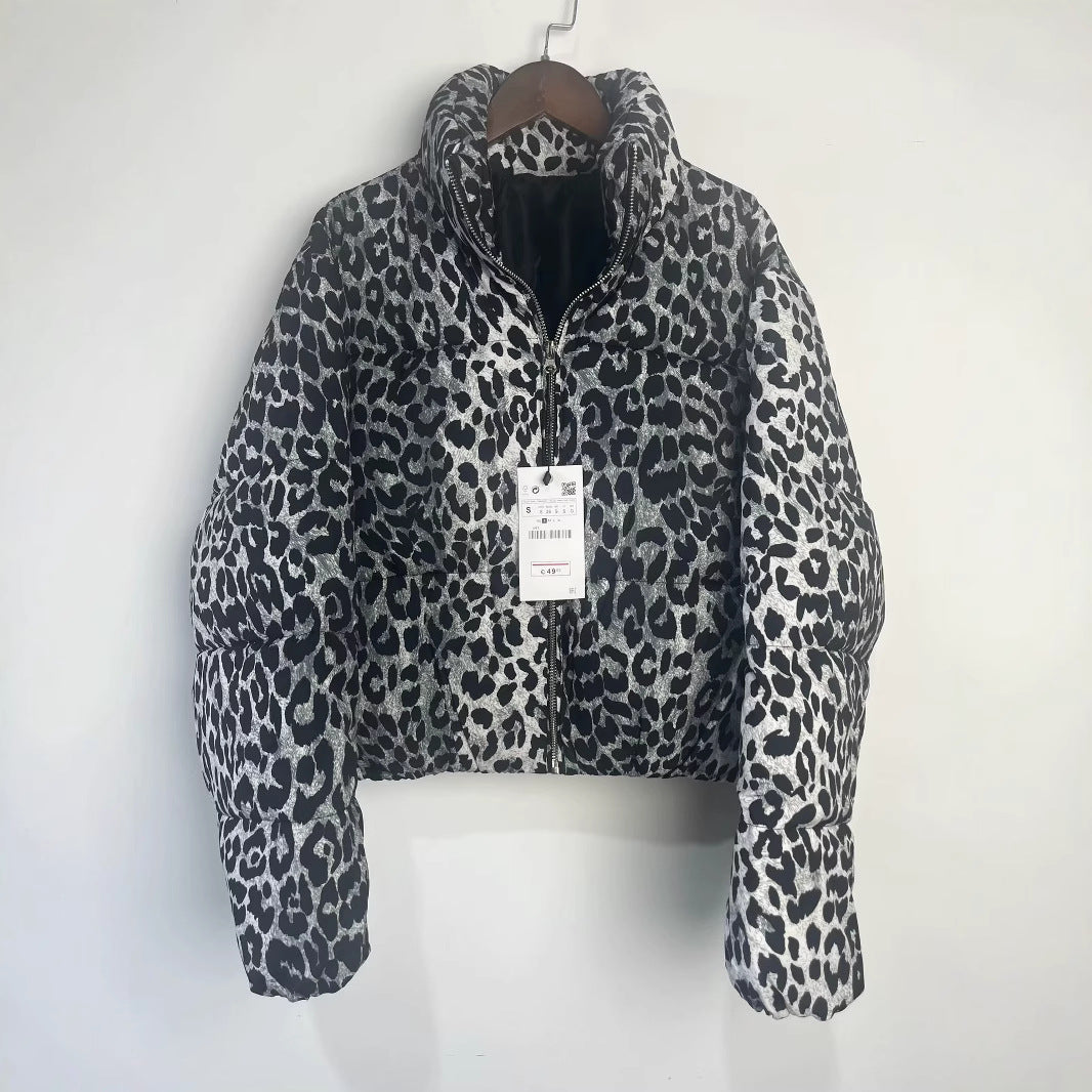 Women's Spring Street Fashion Leopard Print Stand-up Coats