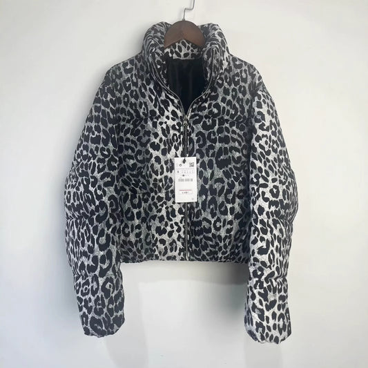 Women's Spring Street Fashion Leopard Print Stand-up Coats