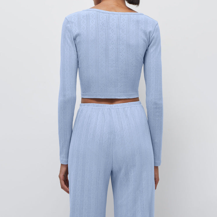 Women's Jacquard Long Sleeve Casual Trousers Two-piece Suits