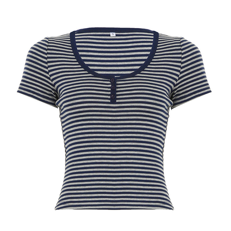 Women's T-shirt With Three Buttons Autumn American Retro Hot Blouses