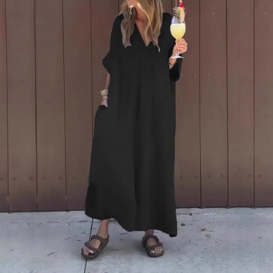 Comfortable Spring Cotton Casual Short-sleeved Long Dress