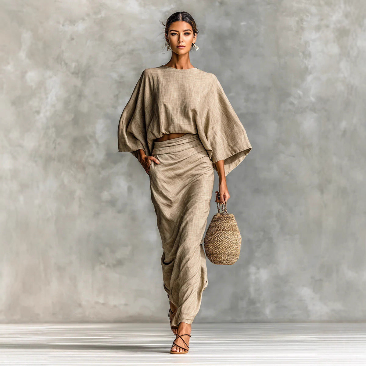 Women's Matching Batwing Sleeve Versatile Pocket Back Suits