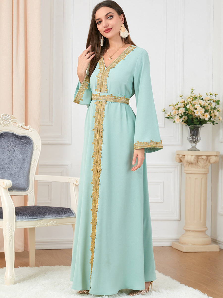 Women's Solid Color Stitching Basic Loose Embroidery Long Dresses
