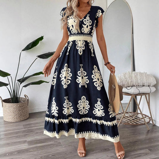 Women's High-grade French Long Fashionable Printed Dress