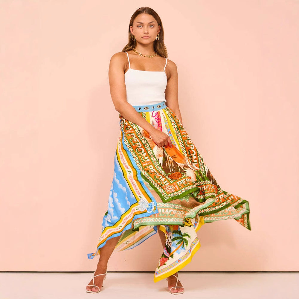 Women's Long Printed Irregular Hem Fashion Temperament Skirts