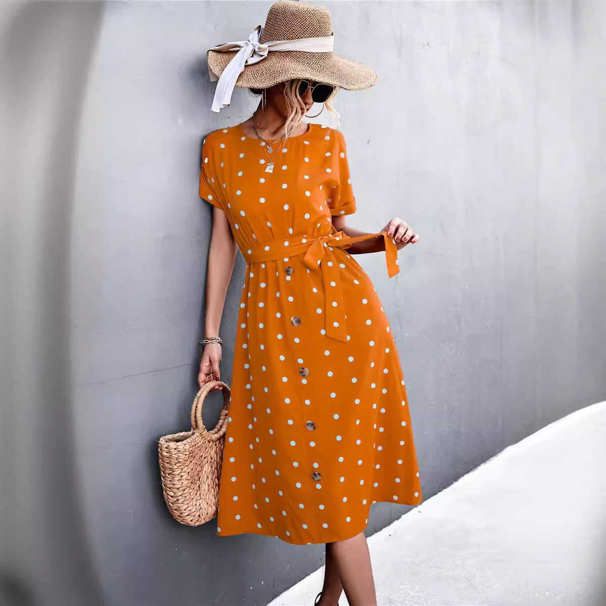 Trendy Summer Popular Polka Dot Breasted Dress