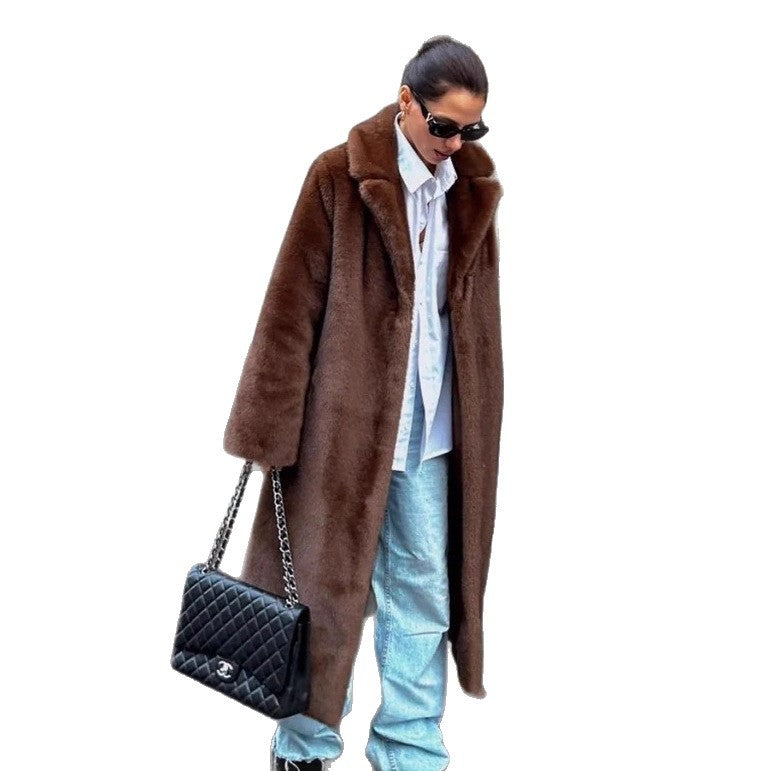 Women's Thick Mink Fur Lengthened Collar Faux Coats