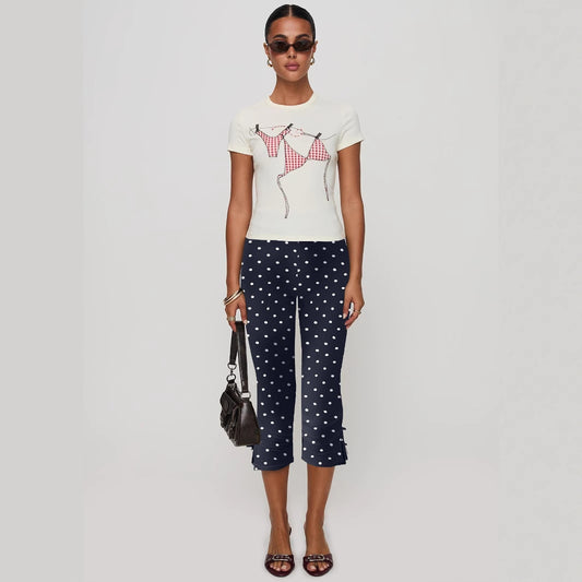 Women's Casual Bow Cropped Elastic Waist Temperament Pants